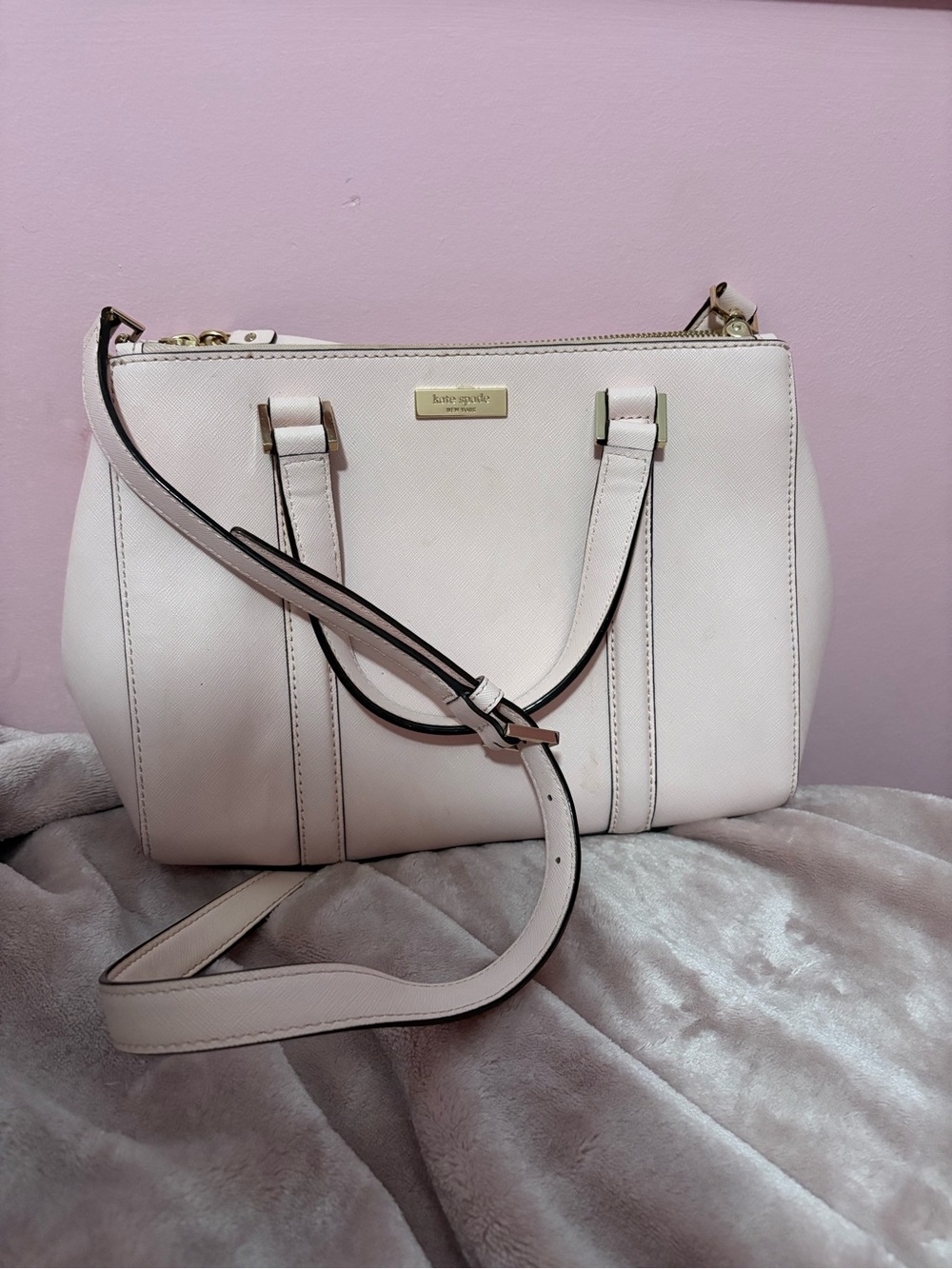 Pink kate spade New York Cream Saffiano Leather Satchel